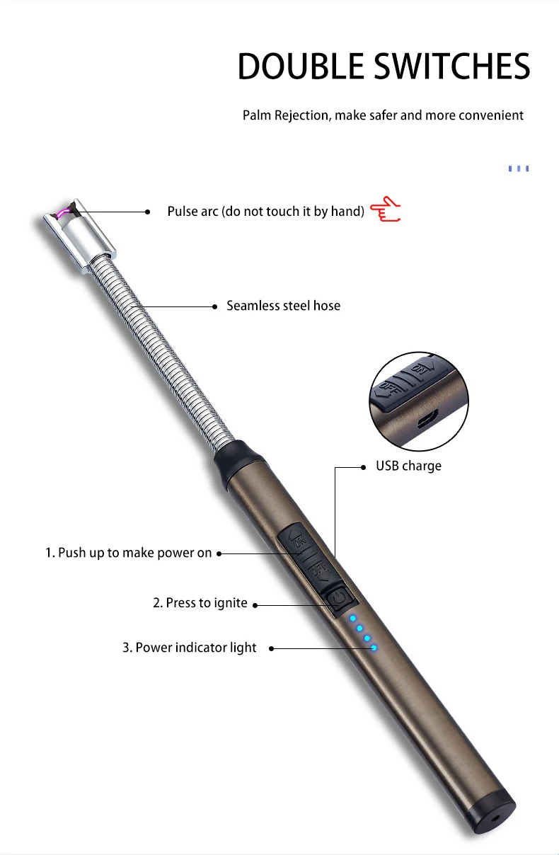 Db178 Long Handle Plasma Candle Lighter,Electric Bbq Lighter,Custom Usb