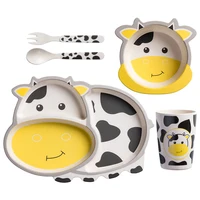 

2020 Best Selling Eco Products 5pcs Cute Animal Design Children Round Tableware Set Bamboo Fiber Kid Plate Dinnerware Sets