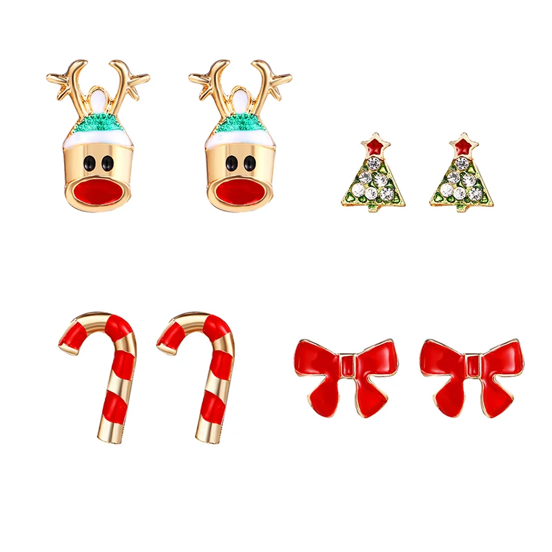 

LIVE4U Latest Fashion 4 Pairs Zinc Alloy Christmas Gift Stud Earring for Girls, Gold