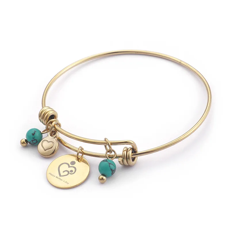 

Qings Wholesale Custom Heart Carved Personalized Women Bangle Bracelet Stainless Steel