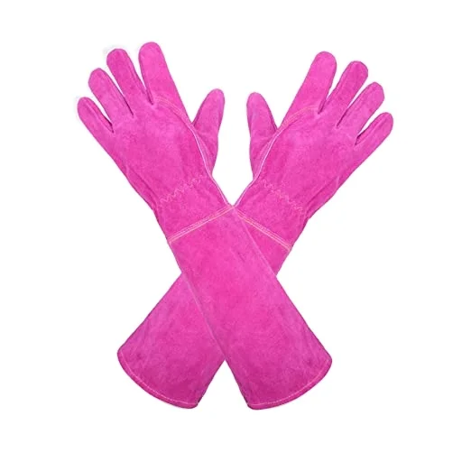 

PRI Breathable Cowhide Long Cuff Women's Leather Gloves for Digging Planting Ladies Gardening Gloves, Pink