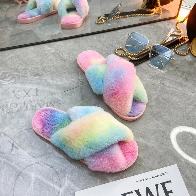 

wholesale 2020 fur casual slippers out door fluffy slides slippers