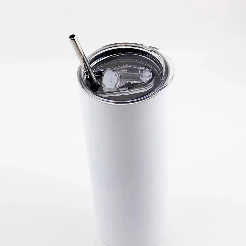 

In Stock Stainless Steel White Blank 20 Oz Skinny Tumblers for Sublimation Straight Sided with Lid, White or silvery