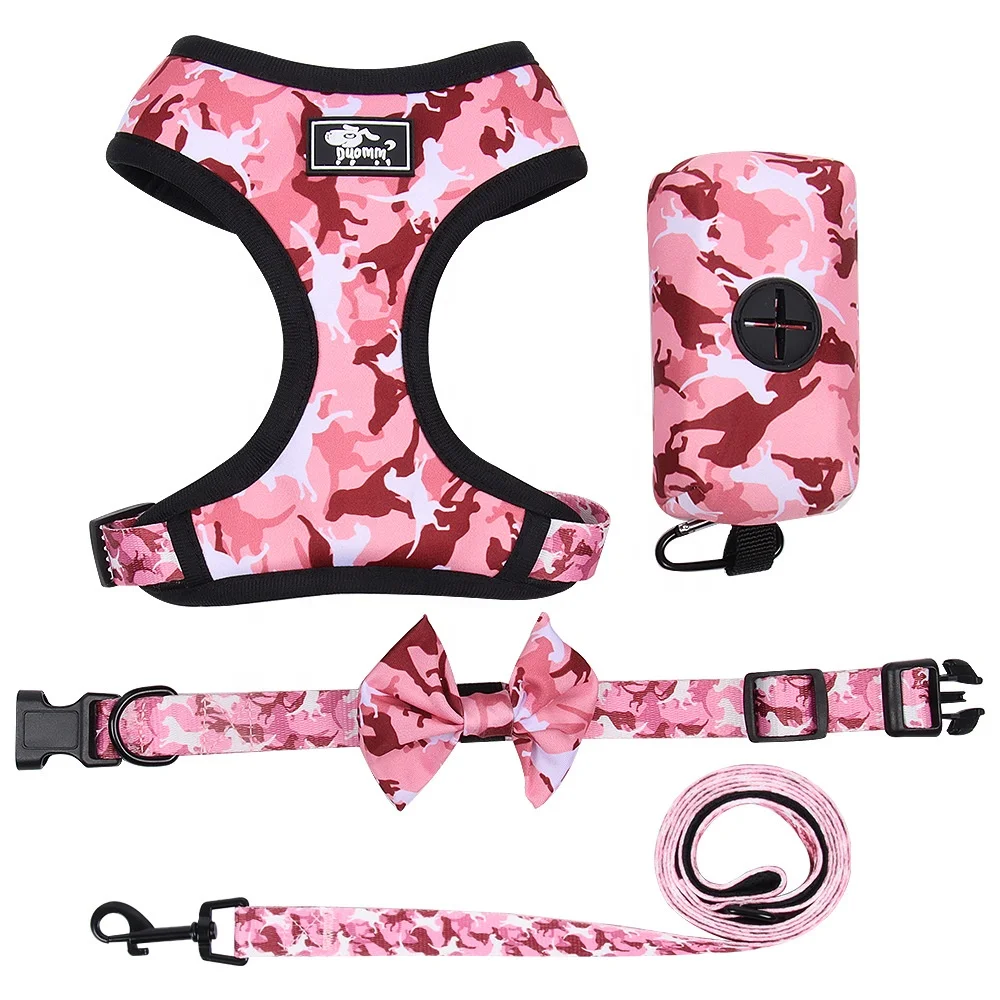 

Adjustable Pet Collar and Leash Harness Heat Transfer Sublimation Logo Printed dropshipping 4pcs-in-1 Dog Collar Leash Set