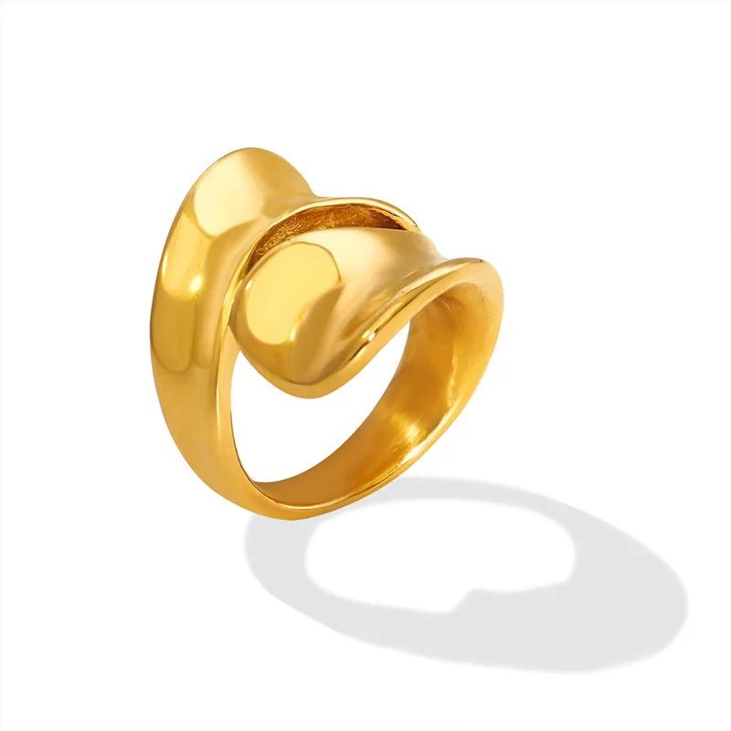 custom hip hop stainless steel gold plated jewelry 18K geometric irregular chunky ring