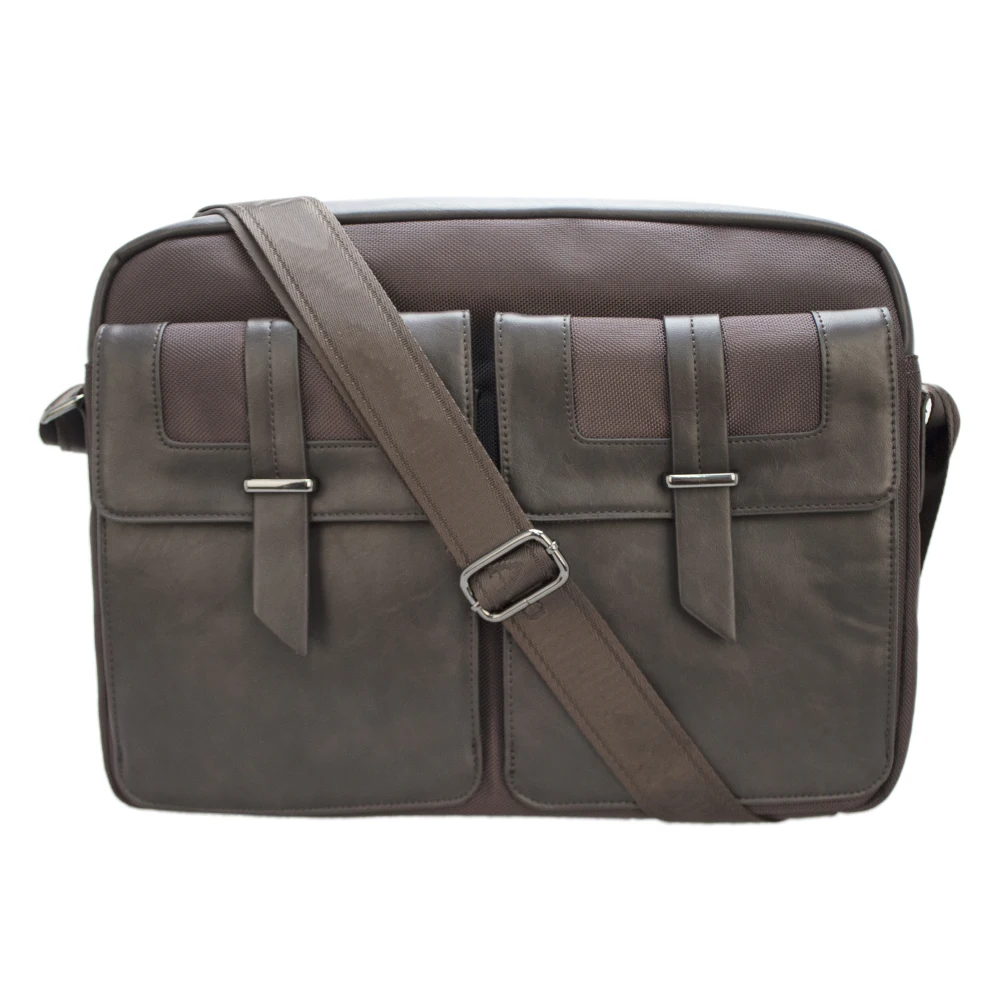 

In stock brown PU leather multi pockets laptop interlayer adjustable strap shoulder messenger bag men