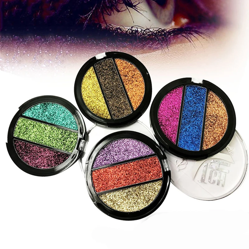 

Oem Make Up Kit Three-Color Fight Crystal Diamond Shiny Pearl Eyeshadow Waterproof Powder Glitter Mini Eye Shadow Palette