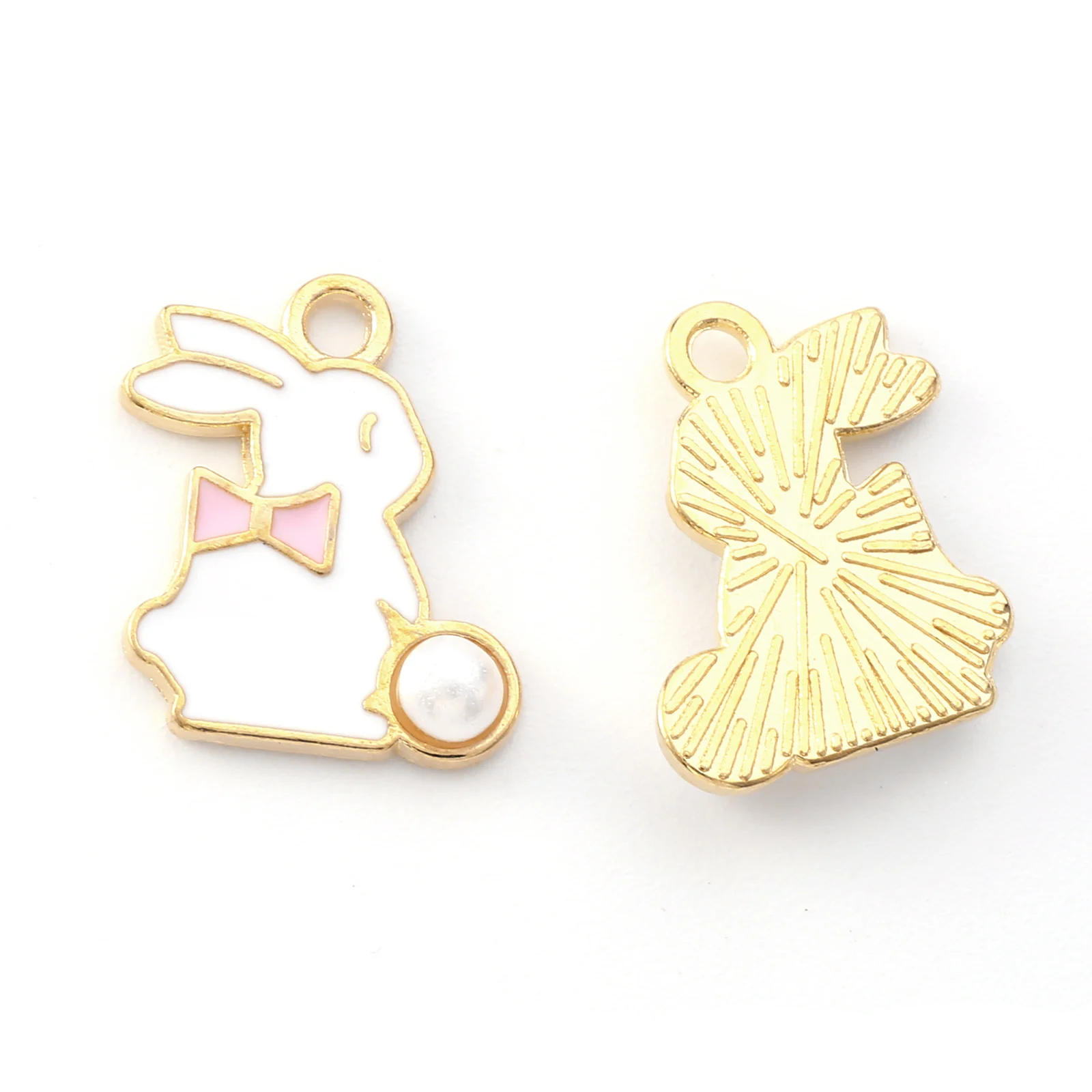 

PandaHall Light Gold Plated Rabbit with Pearl Alloy Enamel Pendants