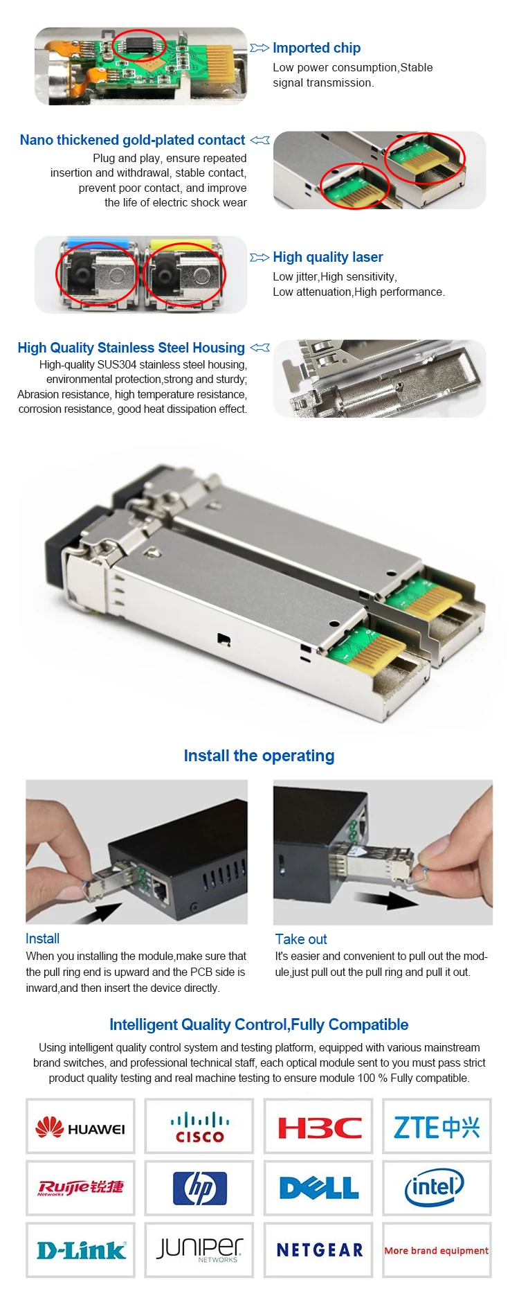 Compatible Huawei optical transceiver 1.25g 1310/1550nm 20km bidi sfp module
