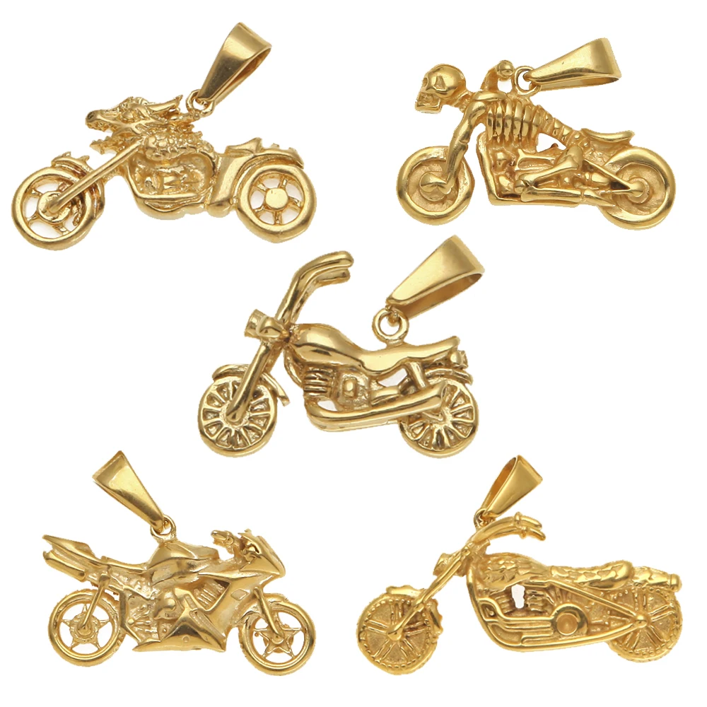 

Fashion Gift Men's Gold Jewelry Stainless steel Wing Skeleton Motorcycle Biker Charm Necklace Pendant, Gold/silver