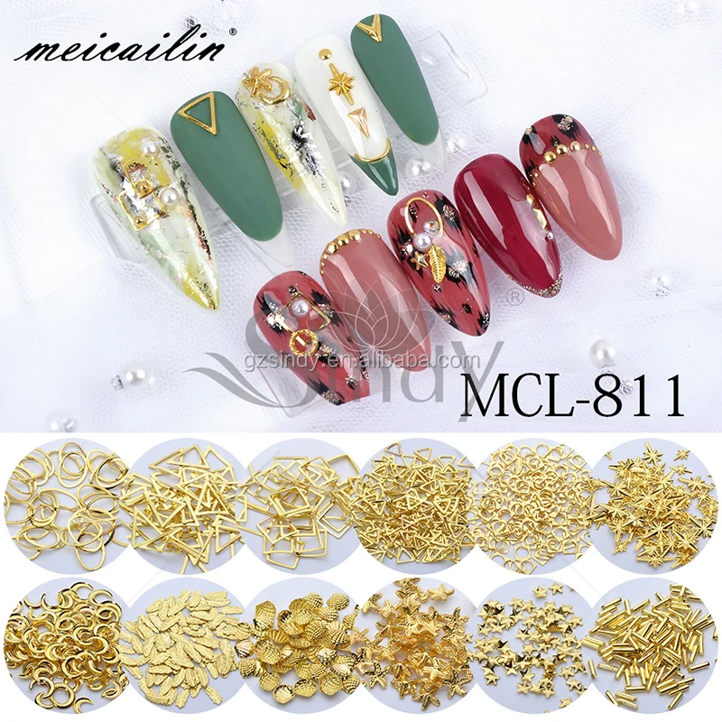 

Gold Silver Hollow 3D Nail Art Decorations Mix Metal Frame Nail Rivets