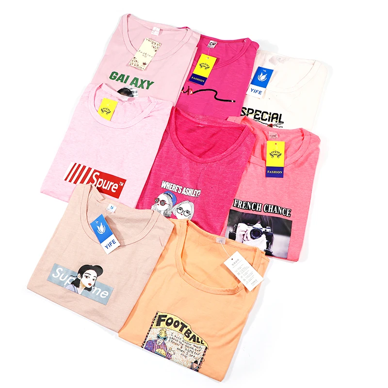 

Wholesale summer women's printed short sleeve t-shirt 100% cotton used clothes, Mixed color