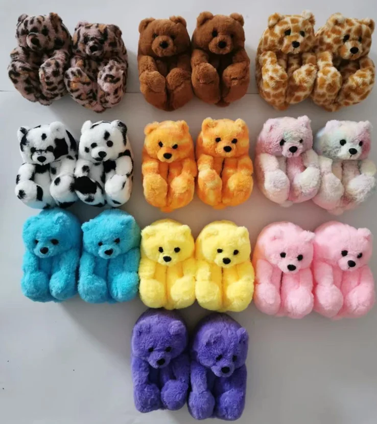 

Latest Hot Popular Winter Warm Cotton Home Plush All-inclusive Teddy Bear Slippers for kids
