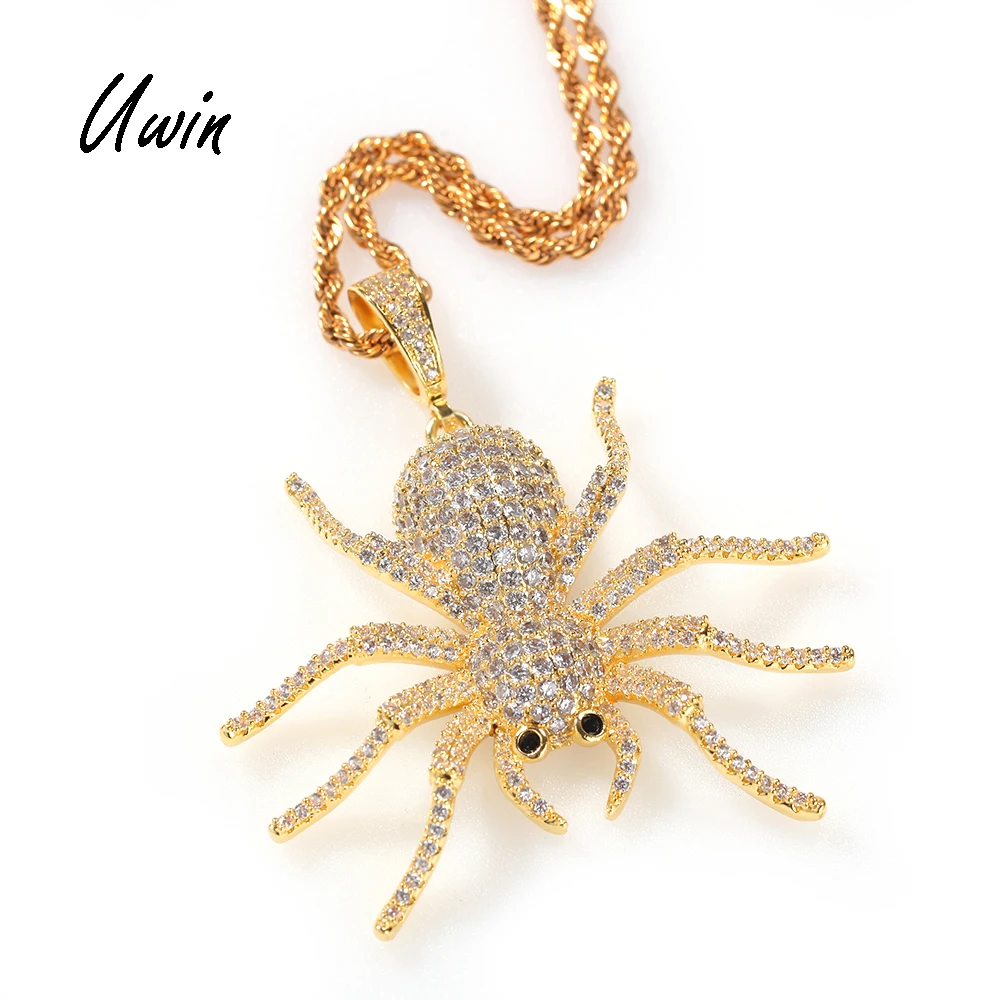 

Bling Iced Out CZ Spider Pendant AAA Cubic Zirconia Insect Animal Design Necklace Hip Hop Rock Jewelry Pendants, Gold, silver