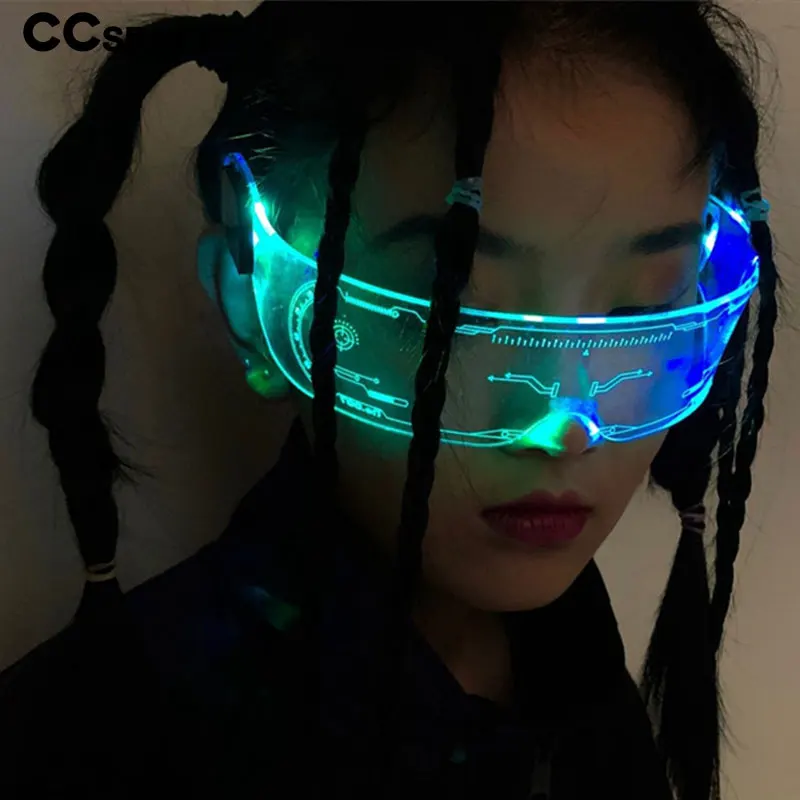 

2021 New Fashion LED Colorful Cosplay Future Technology Sunglasses for Party Bar Women Men Accessory