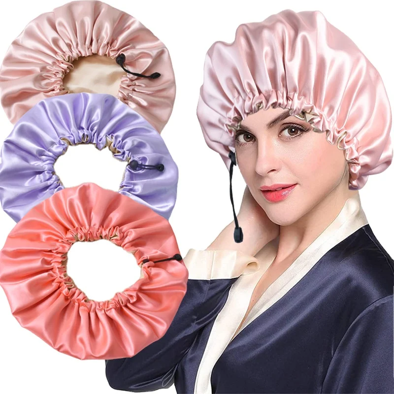 

Satin Bonnet 2021 Hot Amazon Soft Black Women Night Sleeping Cap Head Cover Hat Men Natural Short Curly Hair Silky Satin Bonnets, Black/blue/purple/pink