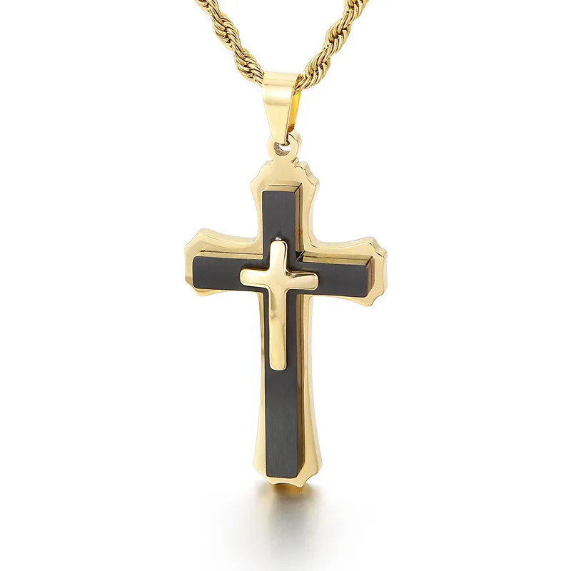 

Gold and Silver Color Statement Necklace Jewelry collares largos Fashion Stainless Steel Cross Choker Necklace For Men