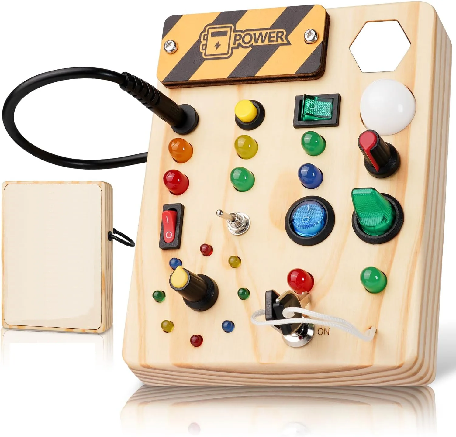 

Educational Toddler Pluggable Wires Electric Sensory Montessori Wooden Busy Board Toys With LED Light Switch