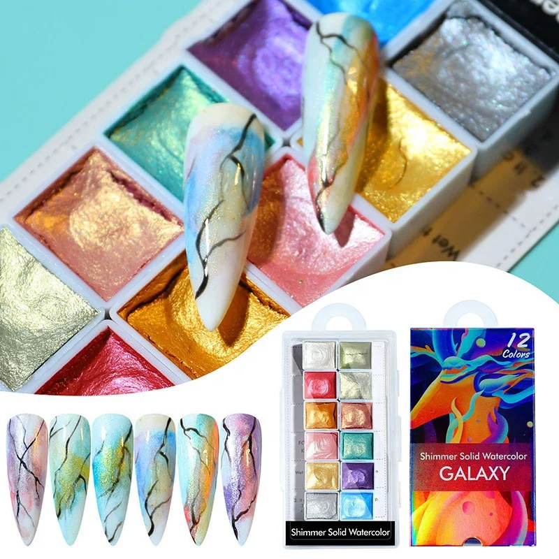 

12 Colors Kit Watercolor Pearl Shimmer Chrome Pigment Holographic Dusts For Nails Art Set Glitter Soilid Nail Powder