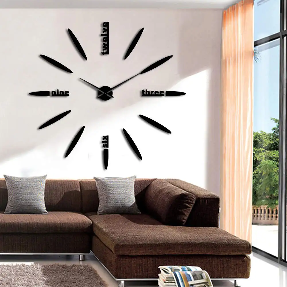 

3D Mirror Sticker Large Wall Clock Frameless Modern Design Big Wall Watch Silent For Home Office, Black , silver , gold ,red