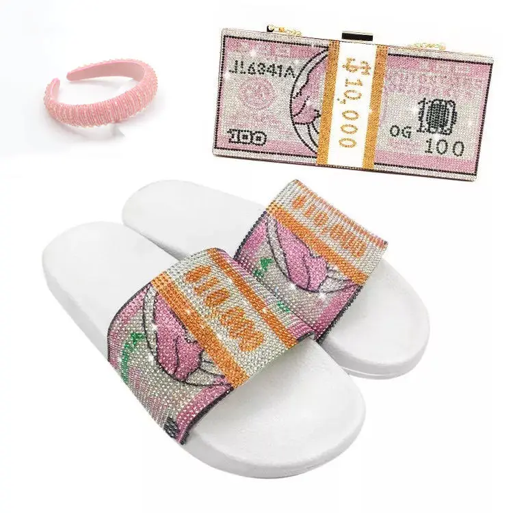 

hot sale diamond dollar bag slippers and bag sets with headbands, Customized color