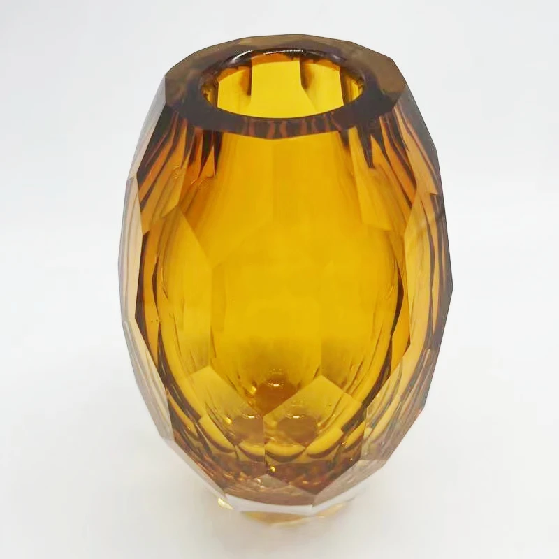 Hand Blown Tawny Cut Murano Glass Vase Art Deco Design with Simple Wind Handicraft Tabletop Artistic Feature