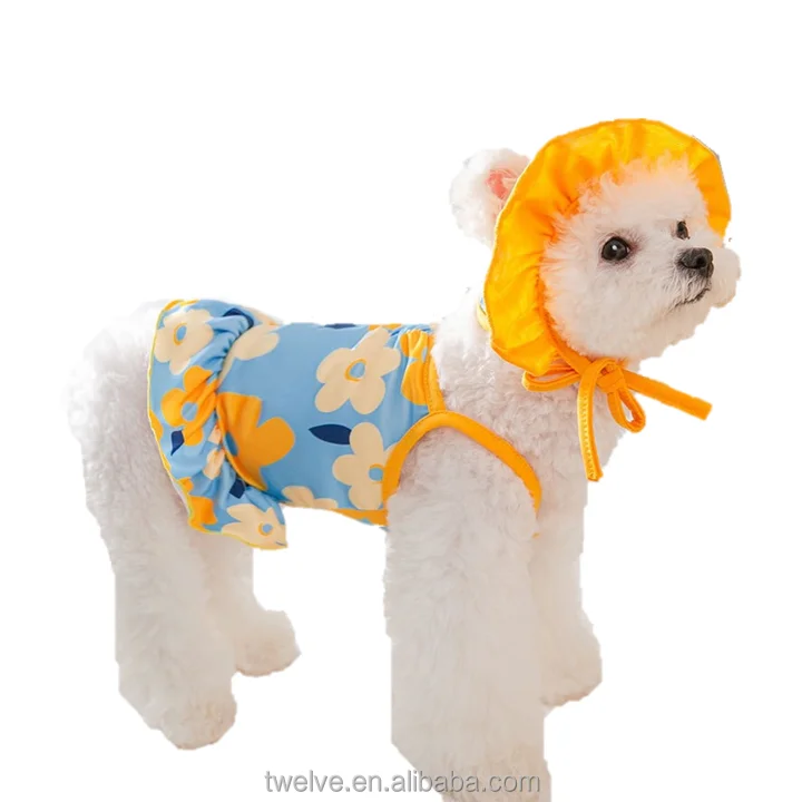 

Floral cute puppy cooling dog vest dress breathable sling dog vest swim skirt dog swim suit