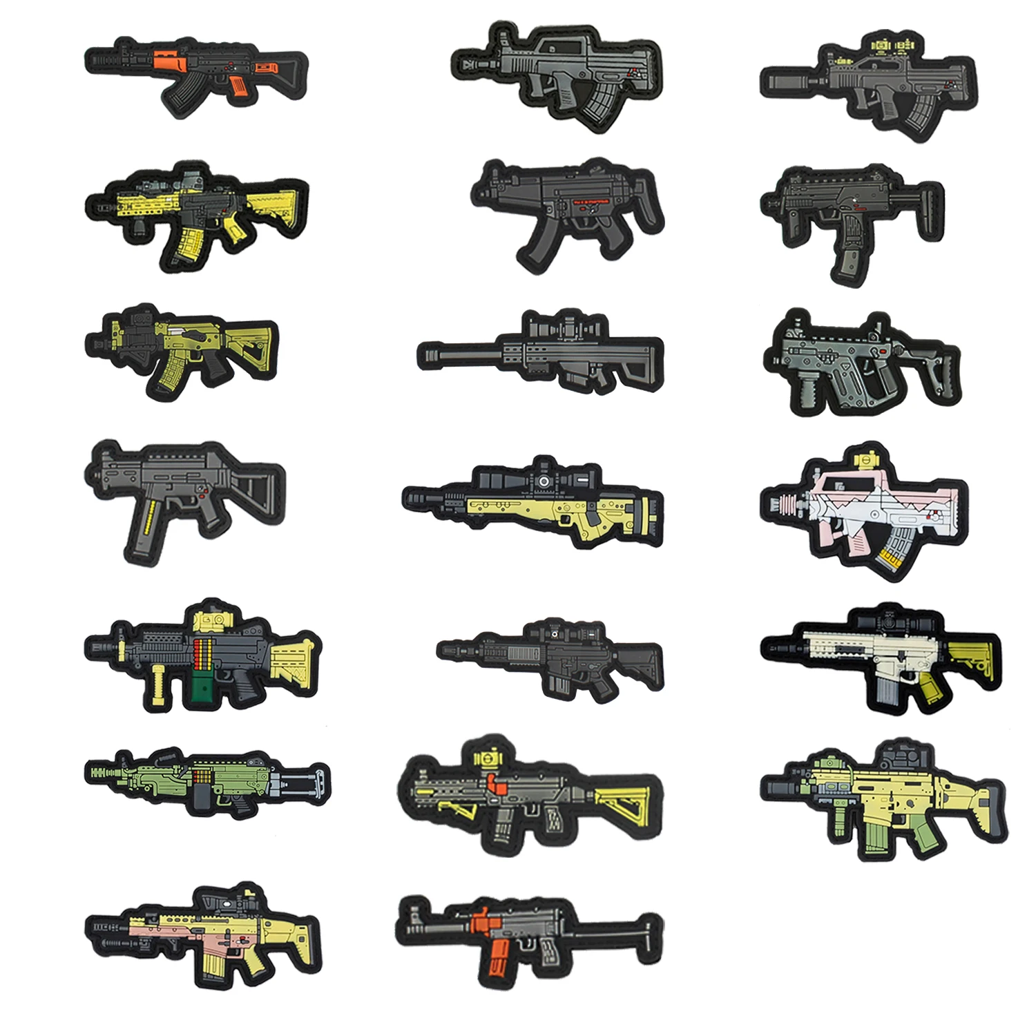 

Camouflage 3D Weapon Gun PVC Rubber Morale Skill Patches Hook Backing for Attachment to Tactical Hats and Gear