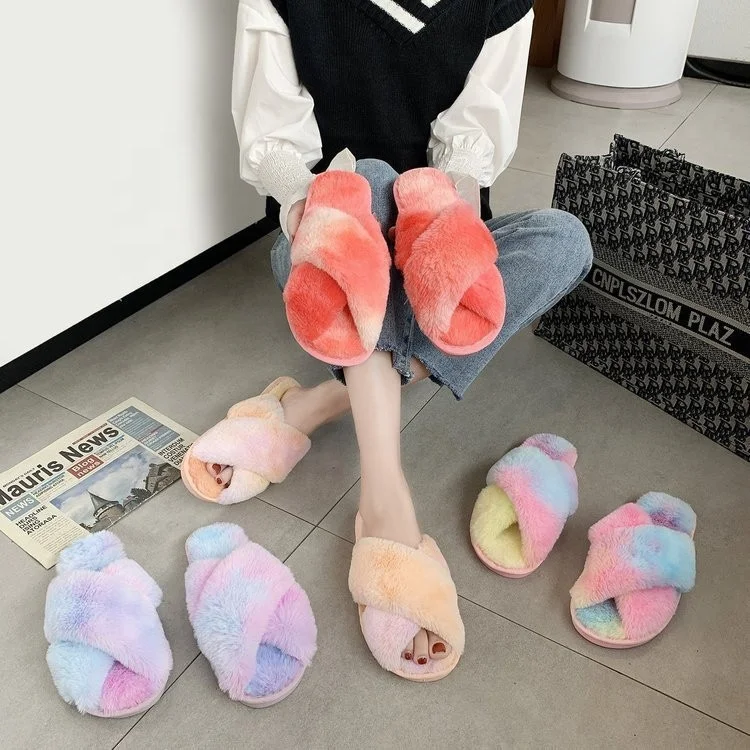 

Indoor House Furry Slippers Women Winter Warm Shoes Slides Plush Flat Slipper, Custom