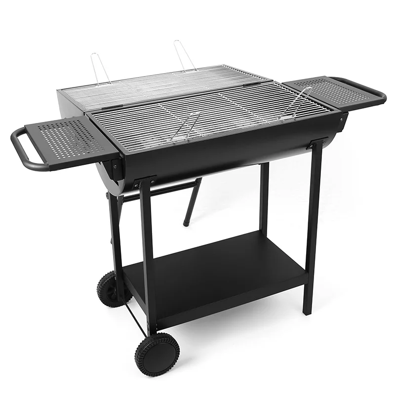

Wholesale Barrel Charcoal BBQ Grill Outdoor Grill Machine With Two Wheels Folding Double Grill