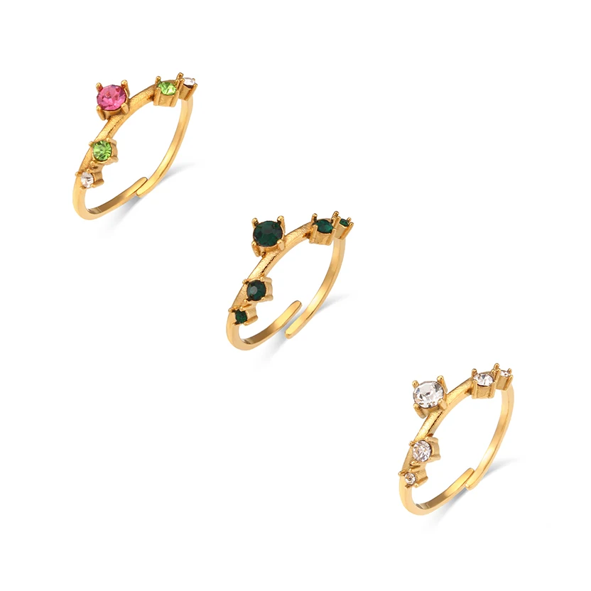 

Fine Jewelry for Women Girls Gold Plated Stainless Steel Colorful Cubic Zirconia Diamond Rings Adjustable for Valentine Gift