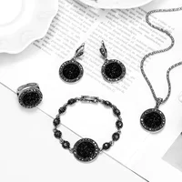

women Vintage Rhinestone Necklace Earrings Bracelet Ring Jewelry Display Set