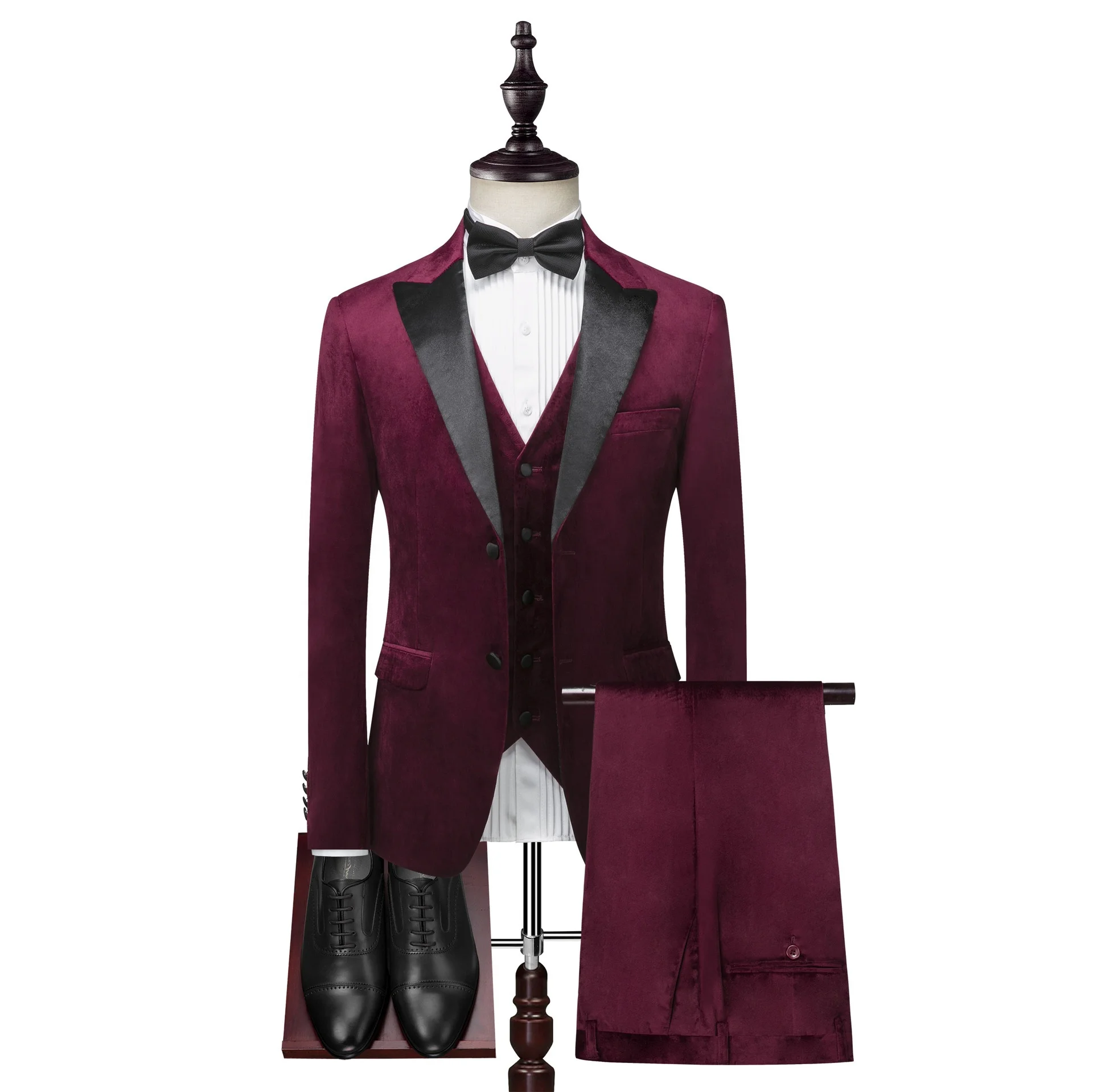 

Slim Fit 3 Pieces Mens Formal Wear Jacket Vest Pants Black Men Suits, As pic