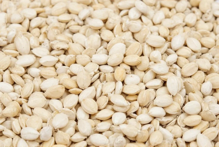 Storage containers with various white seeds labeled with dates