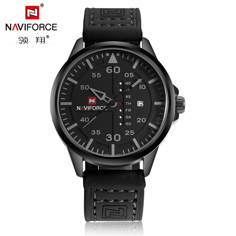 

NAVIFORCE NF9074 trending personalized man watch futuristic Leather Strap Waterproof calender week display Casual wrist watch