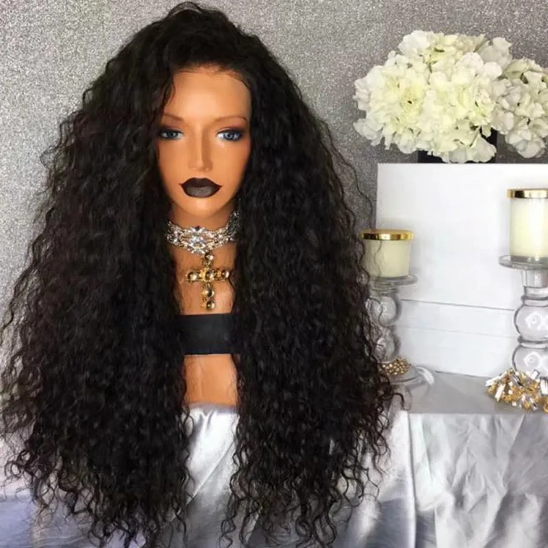 

Black Color Long Loose Curly Synthetic Hair Wigs with Baby Hair Heat Resistant Hair Replacement Wig for Black lace frontal Women