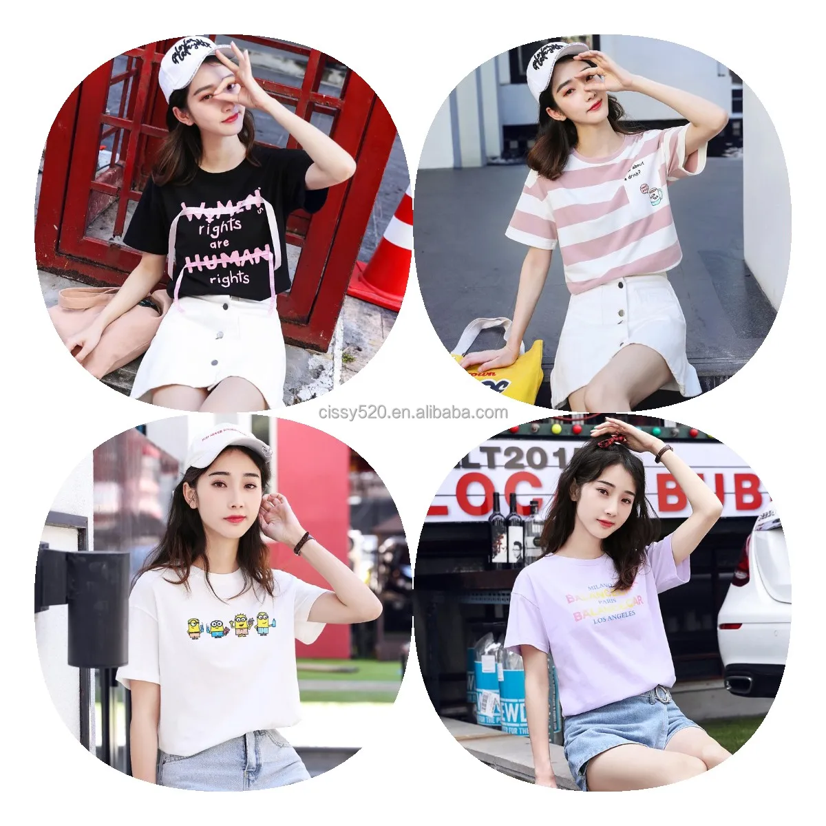 

Wholesale Individual Letter Print Short Sleeve White Casual Woman Tshirt