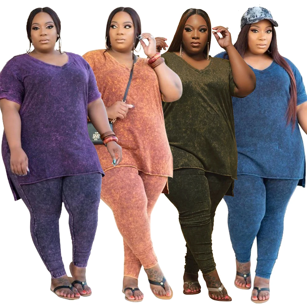

Fashion Wholesale Plus Size Women Clothing Casual Top&Pants Home Fall Plus Size Two Piece Set Women