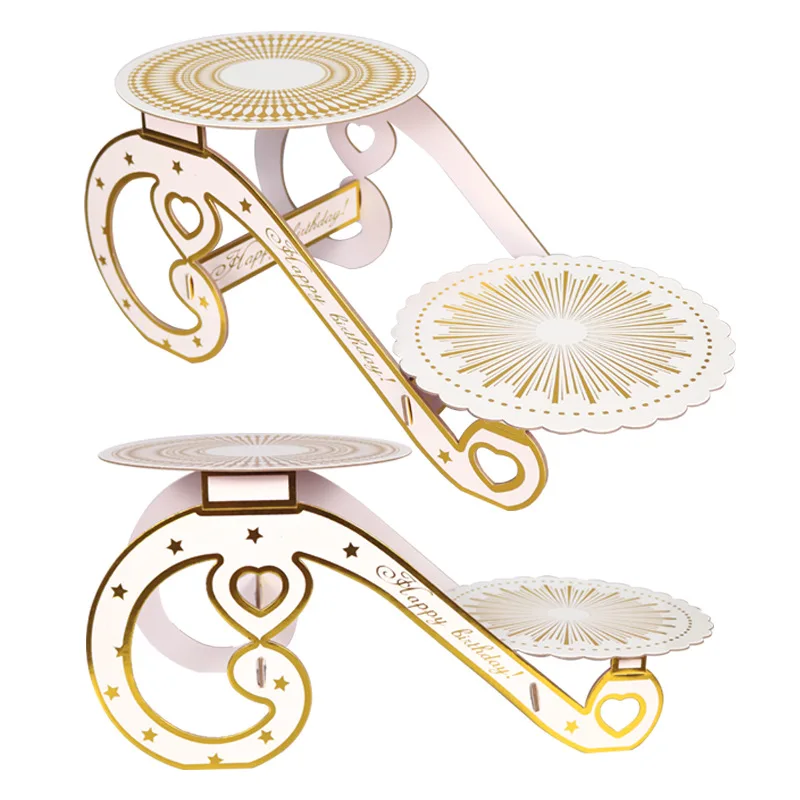 

Good Price Good Quality Gold Silver Two Tier Birthday Cake Stand Set Foldable Cake Cupcake Stand