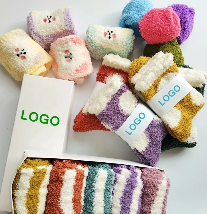 

Cute Cartoon Winter Socks Plush Warm Dot Customized Box Set Thermal Cozy Fluffy Women Socks for home, indoor