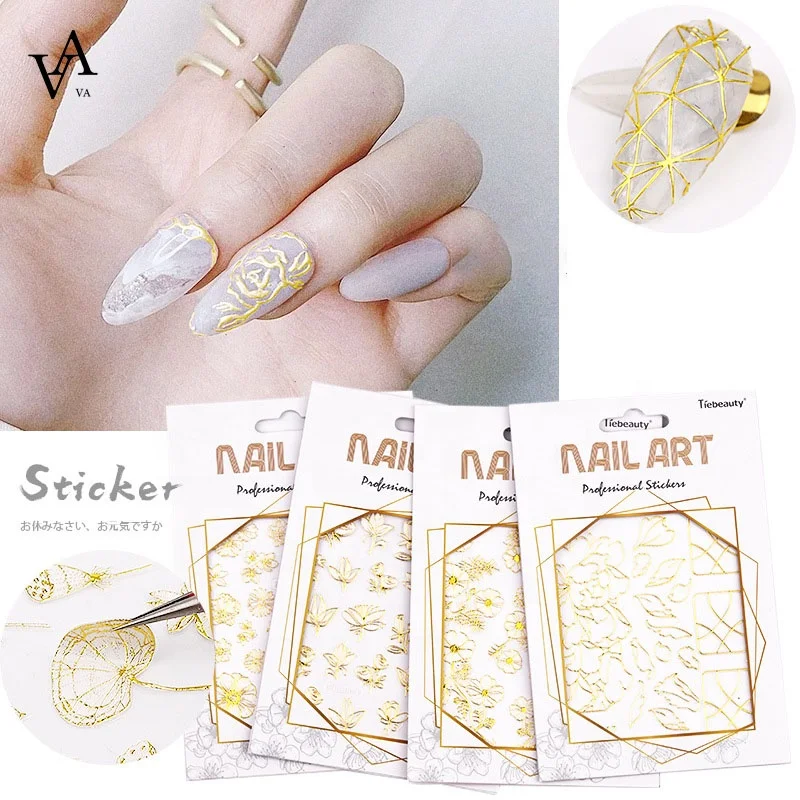 

3d Waterproof flowers three-dimensional stickers nail decals Bronzing Nail stickers