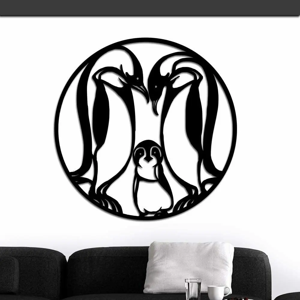 

Penguin Wall Art Penguin Family Animal Themed Metal Artwork For Home Wall Decor, Black