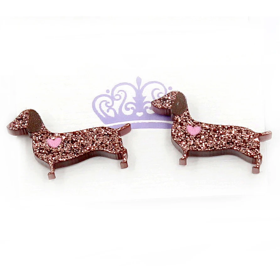 

ERS082ER1039 Factory wholesale sausage dog earrings cute dachshund animal earrings girl glitter acrylic earrings