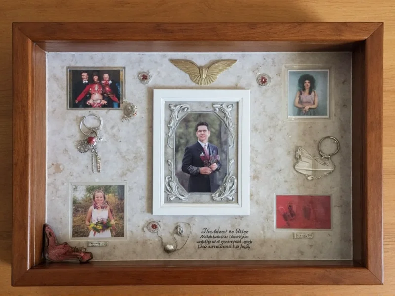 Custom shadow box with photos and mementos for deceased loved one
