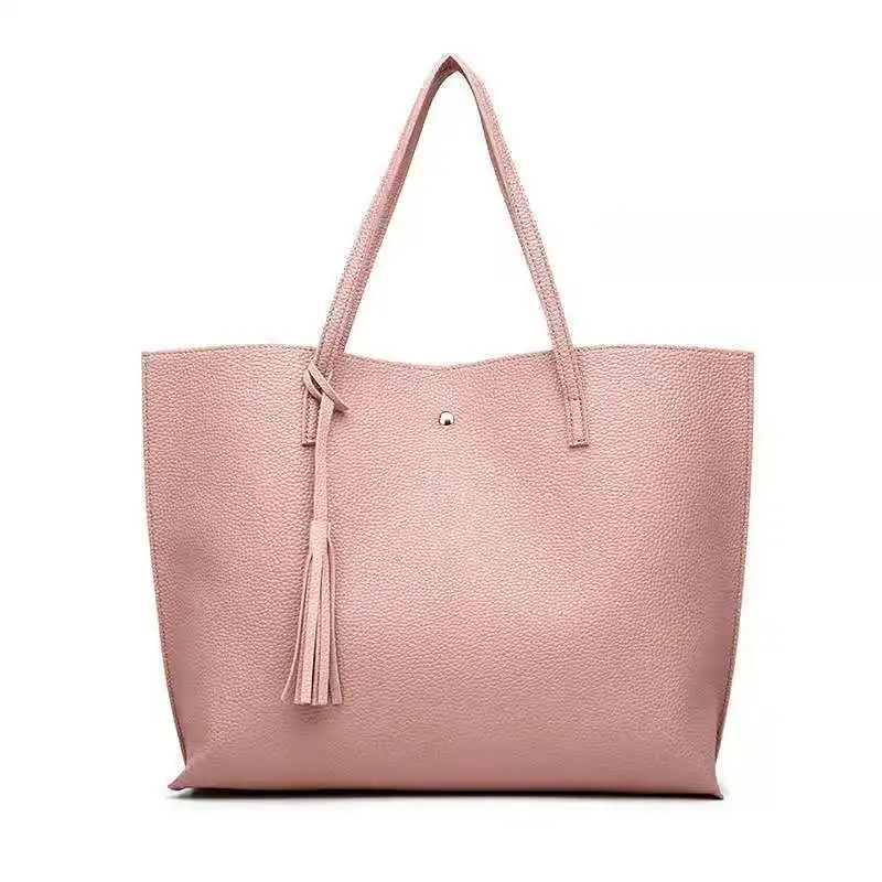 

New Fashion wholesale Women's Soft PU Leather Big Capacity Tassel Tote High Quality Shoulder Bag Handbag, Grey, black.pink