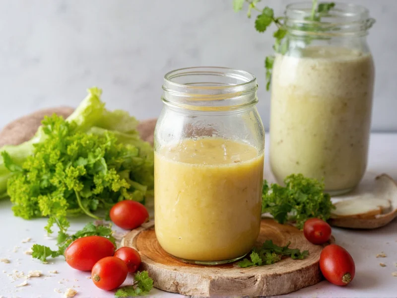 Fresh ingredients for healthy salad dressing in mason jars