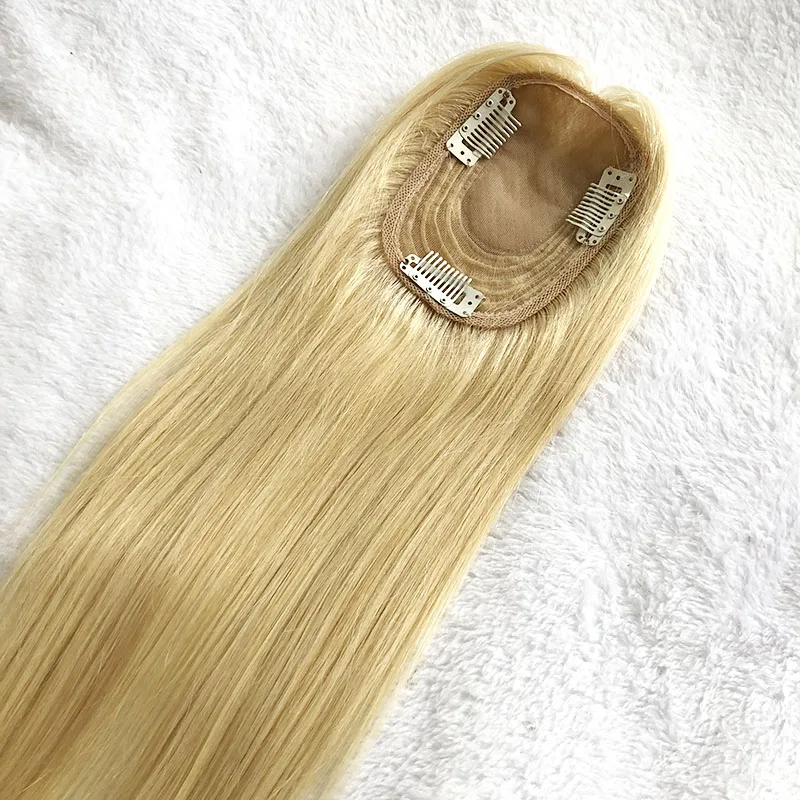 

2021 hot sale blonde silk base human hair topper 613 women toupee cover lose hair 8x12 cm hair top piece for ladies' hairtopper