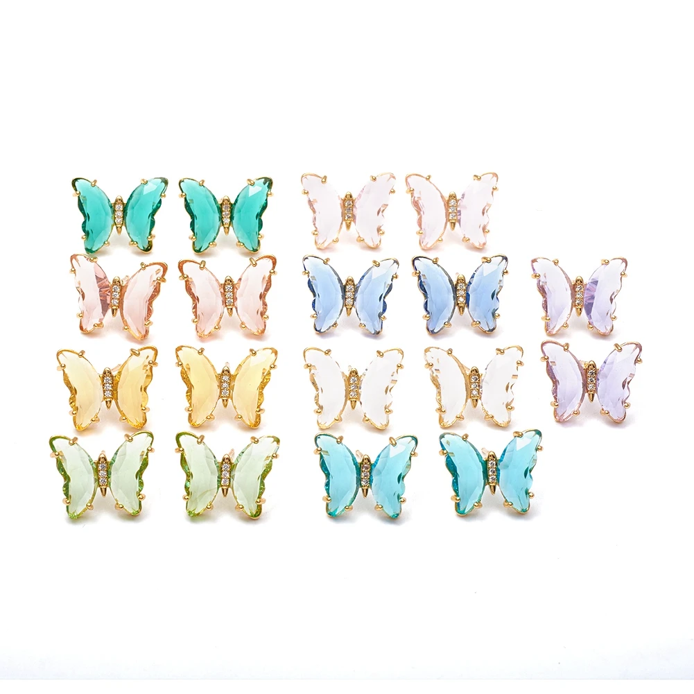 

PandaHall Mixed Color Butterfly Clear Cubic Zircon Glass Stud Earrings