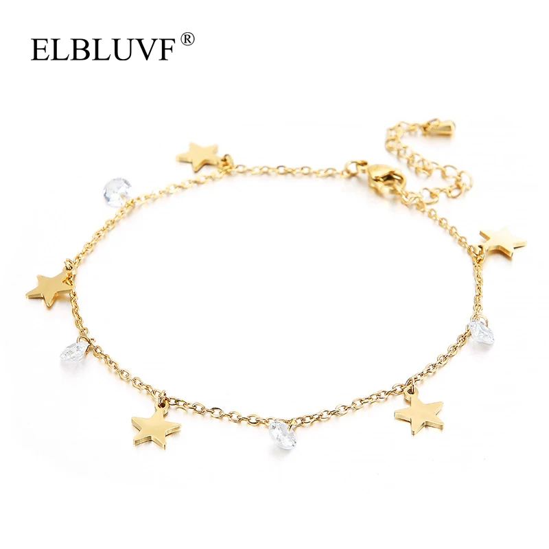 

ELBLUVF 2020 New Stainless Steel Gold Plated Star Zircon Anklet Jewelry For Women