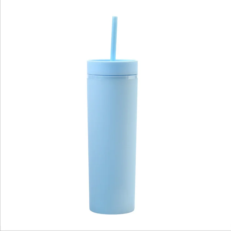 

RTS Amazon Hotsale 16oz 22oz Plastic Double Wall Black Plain Matte Colored Acrylic Skinny Tumbler Cups With Straw, Customized color